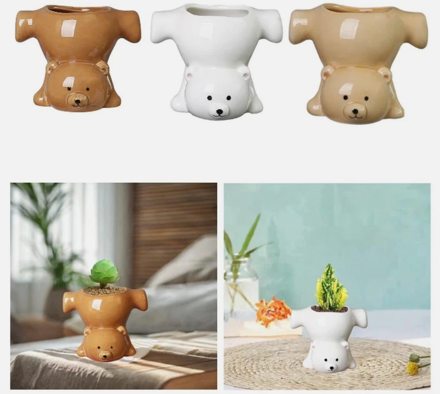 Upside Down Bear Planter Pot
