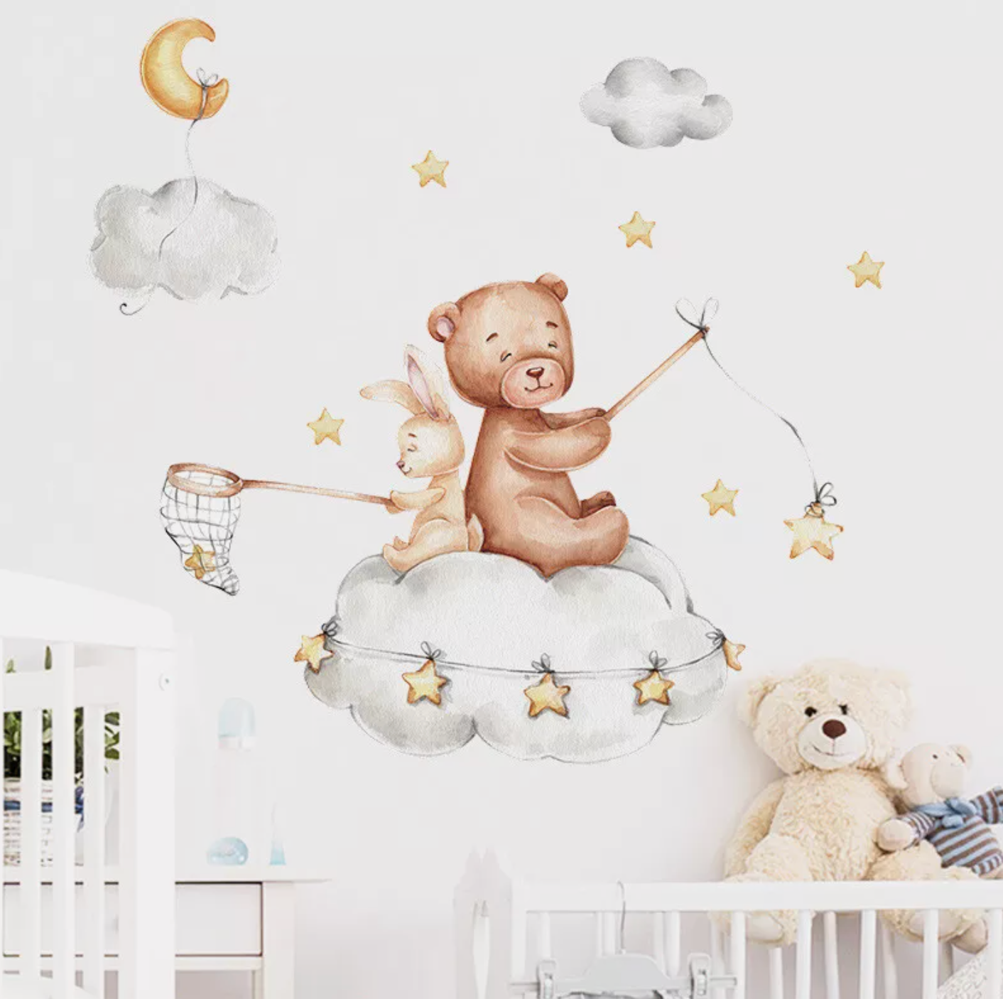 Sleeping Teddy & Bunny Nursery Wall Decal
