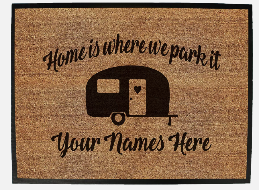 'Home Is Where' Custom Door Mat Camper
